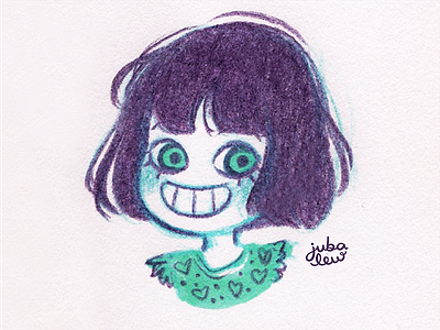 Smile character girl green illustration purple traditional art