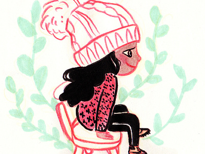 Kid character curly ink pink traditional art