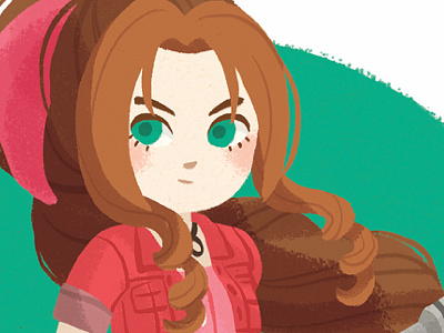 Aeris Gainsborough character digital art digital painting fanart girl green illustration