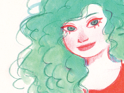 Bluegreen curl character green illustration traditional art