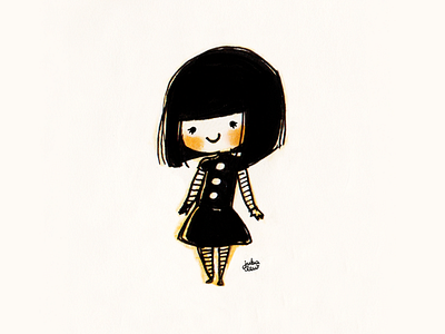 Tiny black character cute girl illustration ink tiny