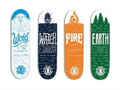 Endure the Elements deck element illustration lettering skateboard type typography