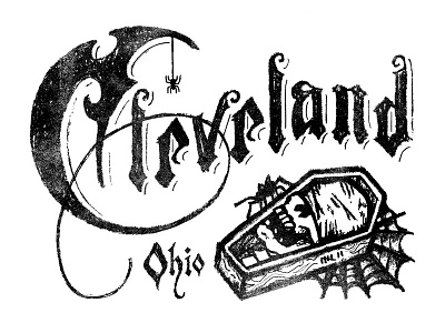 The Land cleveland coffin illustration lettering ohio skull spider type