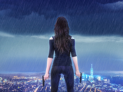 City Watcher black city design female guns leggings lights movie poster night photo manipulation photoshop sexy sexy girl woman