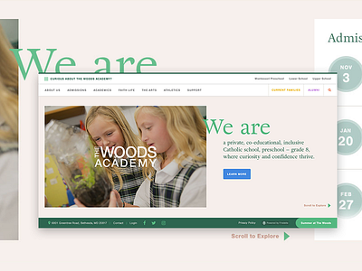 Horizontally Scrolling Homepage children horizontal horizontal scroll kids school school website woods academy