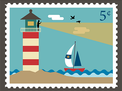Lighthouse Stamp boat illustration lighthouse stamp
