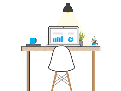 Desk desk financial graphs illustration modern plants