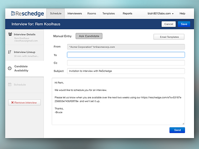 Reschedge Flow bootstrap interview lineup menu schedule sidebar sidemenu wizard