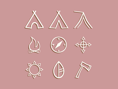 Great Outdoors Icon Set camping compass fire hatchet icons infographic line art pictograph sun tent ui ux