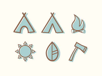 Great Outdoors Icon Set With Color camping compass fire hatchet icons line art nature pictograph sun tent uiux