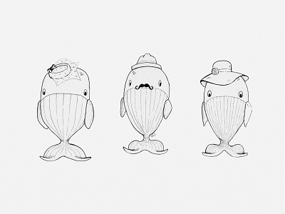 Whales in Fancy Hats Illustration animal illustration childrens book illustration illustration ink drawing ink illustration pen and ink whales