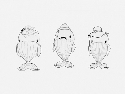 Whales in Fancy Hats Illustration