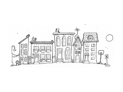 Whimsical Town Ink Illustration