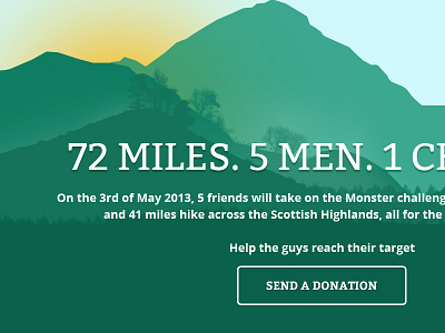 Maggies Monster Charity Page bitter button charity green hills mountains open sans orange sun web