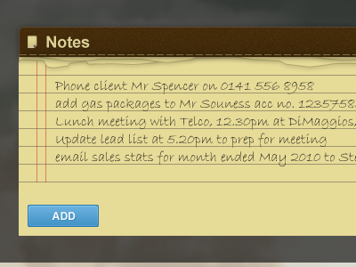 Sales Desktop UI - Notes Widget brown midget notes widget yellow
