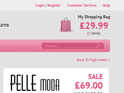 E-Commerce Menu/Shopping Basket grey menu pink search shopping basket