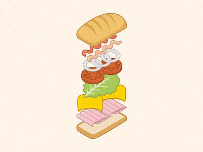 Sandwich explosion bread cheese food ham illustration isometric sandwich tomato