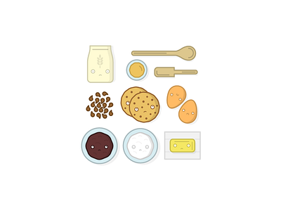 Let's cook-ie butter chocolate cookies egg face food funny illustration ingredients simple stroke sugar