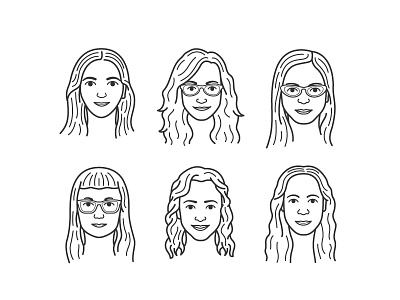 Team avatar character faces girl hair illustration outline people person stroke woman