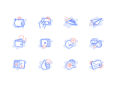 Illustrations → Ualá app credit card emoji empty states hands icons illustration message people pig plane ui