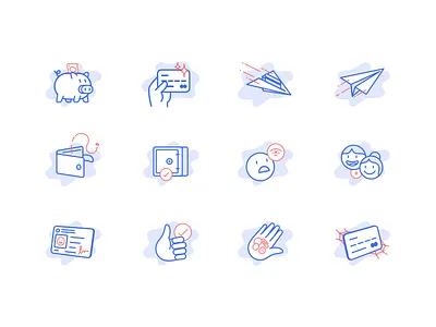 Illustrations → Ualá app credit card emoji empty states hands icons illustration message people pig plane ui