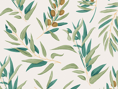 Olive botanica botanical illustration ipad pro pattern plant plants procreate watercolor