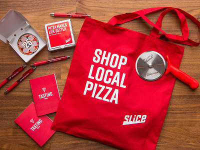 Slice Swag Fresh Out The Oven brand giveaway pizza print promo promotion red slice swag