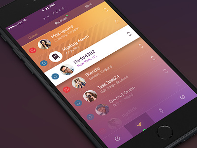 Social Sharing Concept app cell drag gaussian blur gradient interface purple sortable table view ui