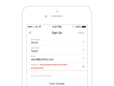 iOS Labels & Validation acquisition entry process error onboarding sign up ui ux validation