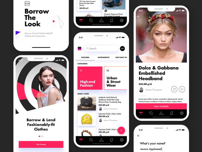 Fashion Consignment App UI white clean brand interface walkthrough onboarding mobile ui app luxury clothing fashion