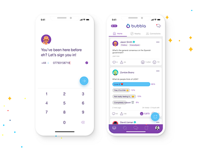 Social App UI app clean feed interface iphone x minimal onboarding purple sign in ui vote white