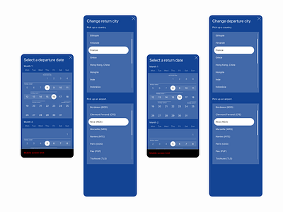 Mobile screens for flight booking system