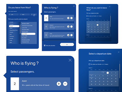 Components of flight booking system app branding design ui ux vector