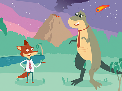 Fox & Dino dinosaur fox illustration prehistoric