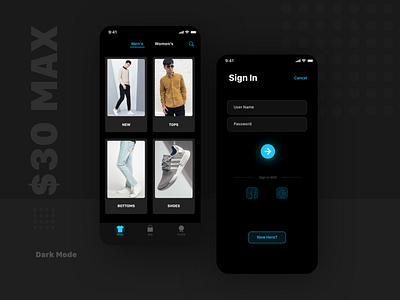 $30Max Dark mode axure design minimal online shopping prototype ui ux uxdesign