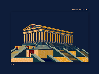 Book Ideation - #35 Temple Of Artemis by Book 2019 ai architecture book hamsa ideation illustration navy red soledas temple temple of artemist thanh wonder world yellow