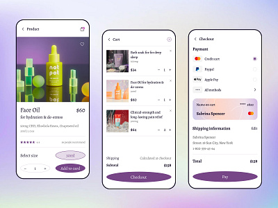 Product & Checkout app beauty challenge checkout cosmetics figma gradient mobile ui visual