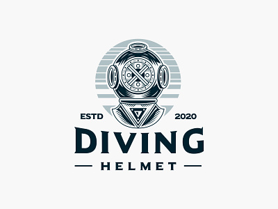 Scuba Diving Vintage Logo antique deep deep sea dive diving gaming helmet industrial iron logo template media metal multimedia ocean oceanic old fashioed logo scuba scuba suit vintage logo water