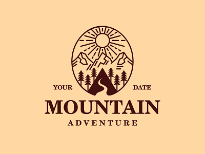 Mountain Landscape Logo camp camping clean crest downhill emblem forest hill landscape logo template minimal mountain mountains peak peaks simple sun sunshine tree trees