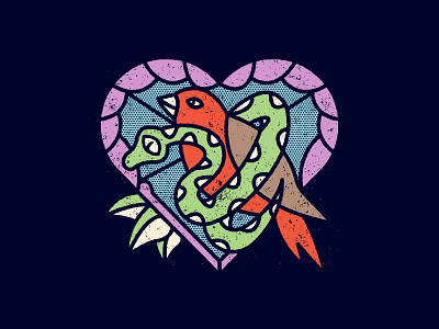 Snake and bird love vintage design