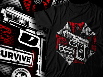 Survive The City T-shirt city infection fan art gaming gaming t shirt graphic design jill valentine leon s kennedy nemesis pandemic raccoon city resident evil resident evil video game survival survival horror t shirt t shirt umbrella umbrella corp undead zombie