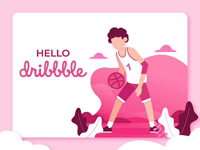 Hello Dribbble! basketball character design illustration landing page web