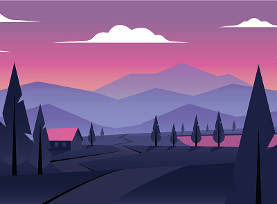 Sunset in the Mountains adobe illustrator design flat illustration illustrator landscape mountains sunset vector