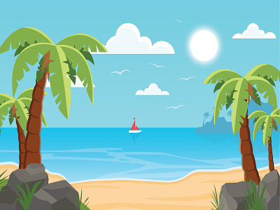 Summer Beach adobe illustrator beach design flat illustration illustrator landscape summer summerbeach ui vector