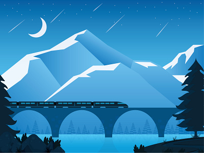 Night Train adobe illustrator design flat graphic illustration graphicdesign illustration illustrator landscape night nighttrain train vector