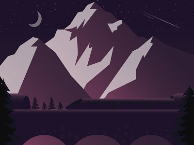 Mountain Express adobe illustrator design express expresstrain flat illustration illustrator landscape moon mountains stars sunset train vector