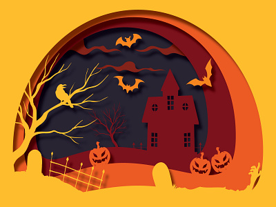 Halloween Mansion adobe illustrator design flat halloween illustration illustrator landscape scarymansion sunset vector