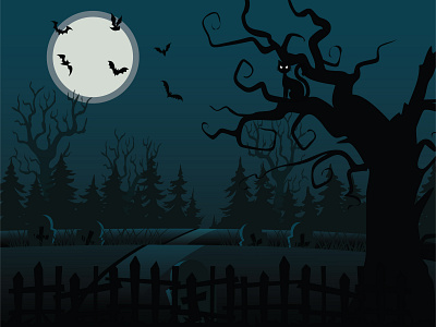 Halloween Haunted Forest adobe illustrator design flat halloween illustration illustrator landscape vector