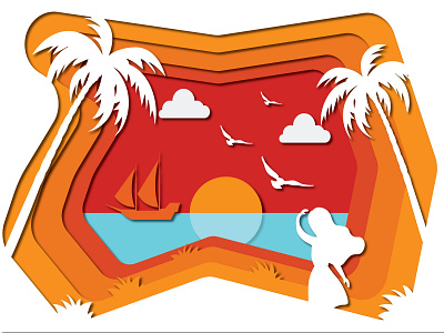Farewell Beach adobe illustrator beach design flat illustration illustrator landscape mountains sunset vector