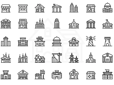 Buildings Icons adobe illustrator app buildings design flat iconpack icons illustration illustrator vector